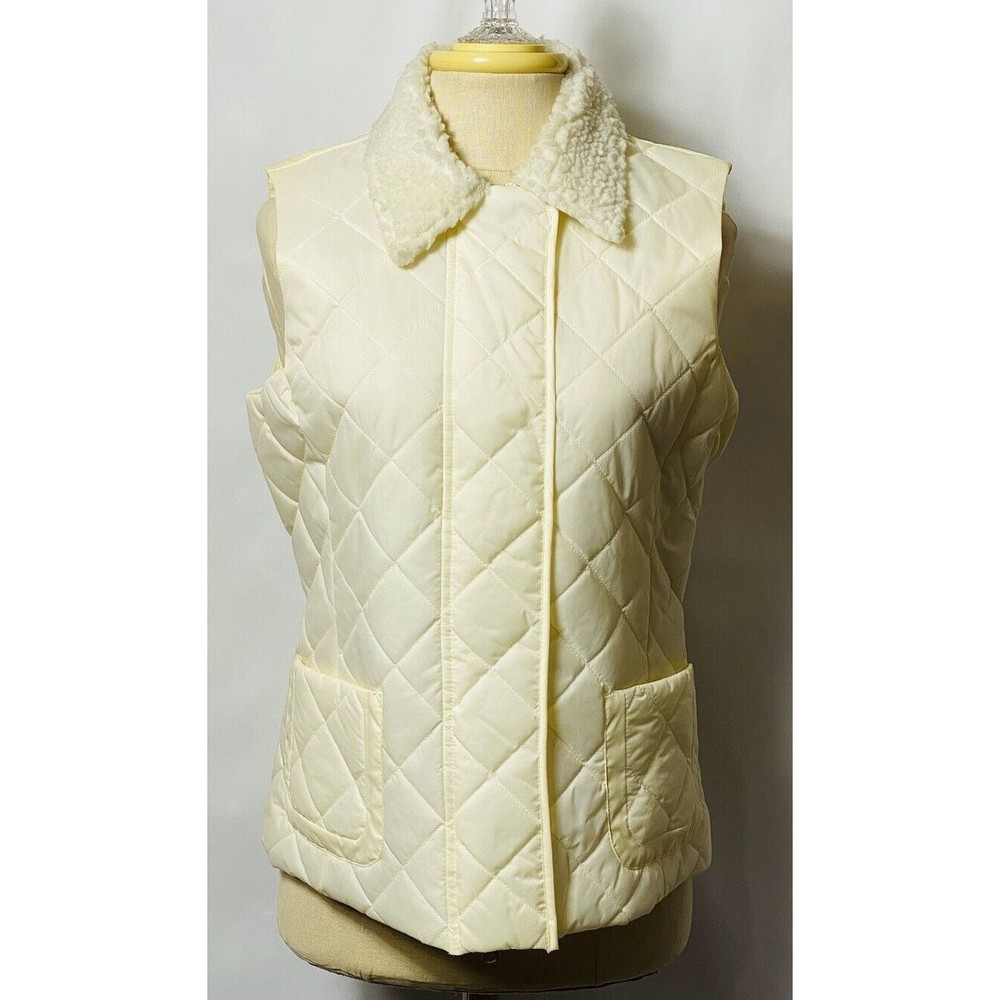 villager liz claiborne Women Quilted Ivory Vest Size M